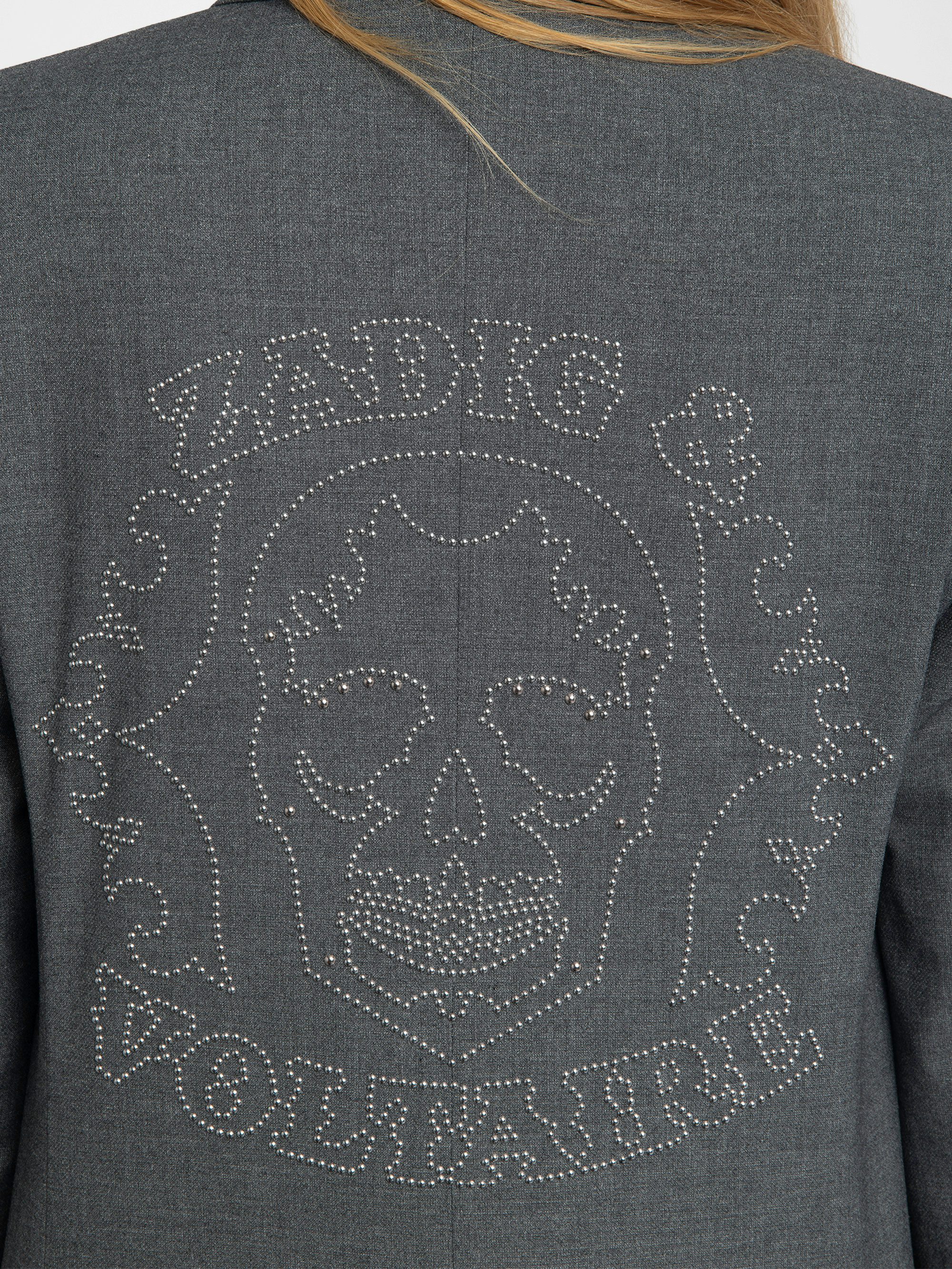 Vavy Blazer - Structured straight-cut tailored blazer with skull rhinestones and button fastening.